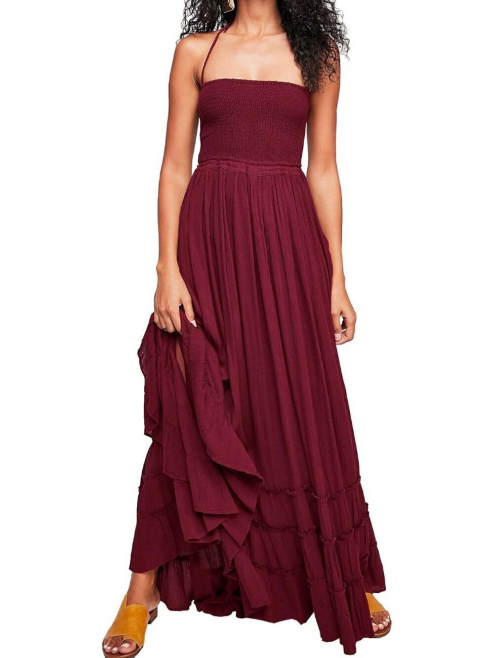 Women's Wine Red Summer Boho Sexy Backless Long Comfortable Stylish Maxi Dress